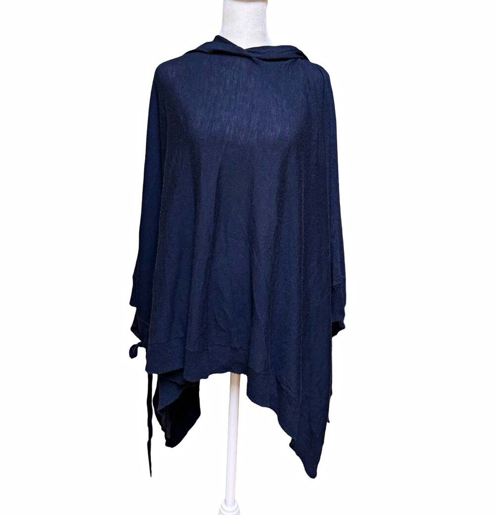 Vince. Hooded Poncho Cape Navy XS/S Wool Cashmere Drawstring Relaxed Long